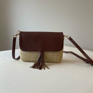 AHDORNED Colleen Bag in Woven Raffia and Brown Vegan Leather